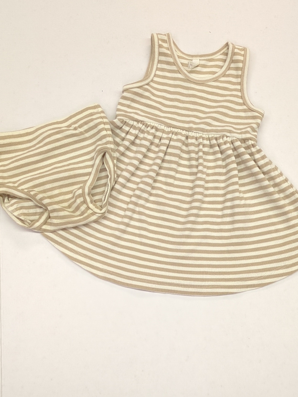 Quincy Mae Beige & White Striped Tank Dress with Bloomer